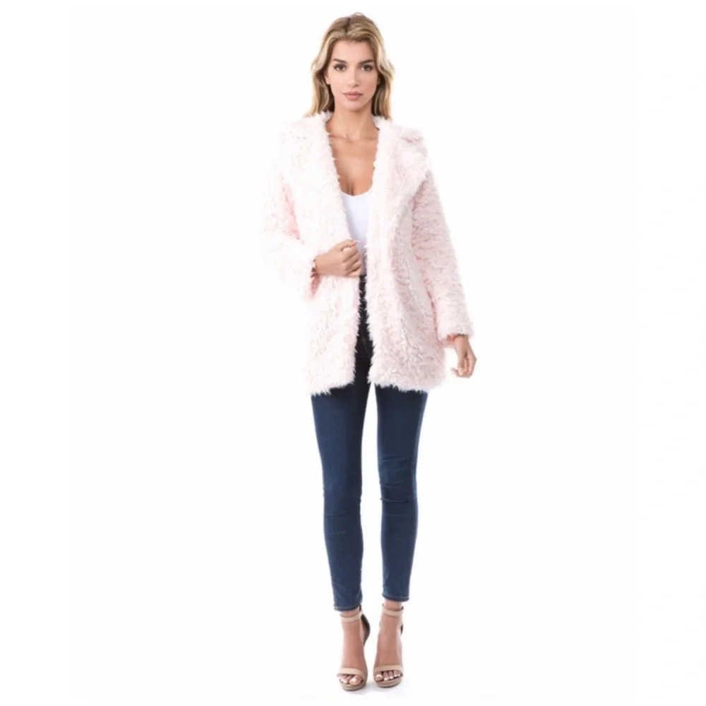 VA VA by Joy Han Faux Fur Teddy Coat Shaggy‎ Jacket Women Light Pink Size S $130